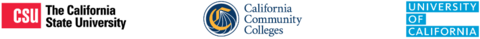 The CA CSU, CCC, and UC logos